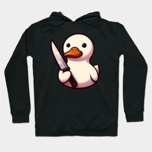 a cute white duck holding a knife Hoodie